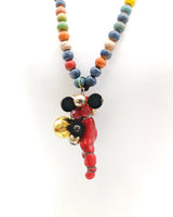 Handmade Ceramic Beads Necklace with Coral Pendant – Colourful Statement Jewellery for Spring Summer, Unique Artisan Gift for Her