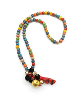 Handmade Ceramic Beads Necklace with Coral Pendant – Colourful Statement Jewellery for Spring Summer, Unique Artisan Gift for Her