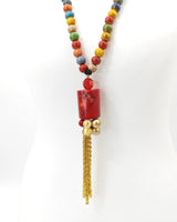 Handmade Ceramic Beads Necklace with Coral Pendant – Colourful Statement Jewellery for Spring Summer, Unique Artisan Gift for Her