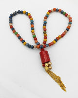 Handmade Ceramic Beads Necklace with Coral Pendant – Colourful Statement Jewellery for Spring Summer, Unique Artisan Gift for Her