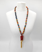 Handmade Ceramic Beads Necklace with Coral Pendant – Colourful Statement Jewellery for Spring Summer, Unique Artisan Gift for Her