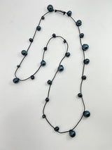 Handmade Faux Pearl Necklace on Leatherette – Adjustable Long or Double Wrap Minimalist Statement Jewelry for Wedding & Party