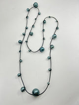 Handmade Faux Pearl Necklace on Leatherette – Adjustable Long or Double Wrap Minimalist Statement Jewelry for Wedding & Party