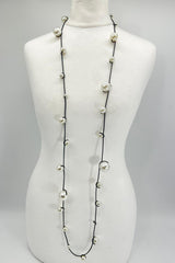 Handmade Faux Pearl Necklace on Leatherette – Adjustable Long or Double Wrap Minimalist Statement Jewelry for Wedding & Party