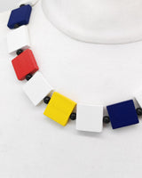 Handmade Mondrian Color Wooden Square Necklace – Recycled Wood Statement Jewelry - Small