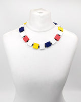 Handmade Mondrian Color Wooden Square Necklace – Recycled Wood Statement Jewelry - Small