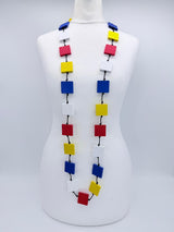 Handmade Mondrian Color Block Necklace – Recycled Wooden Statement Necklace for Women - Big