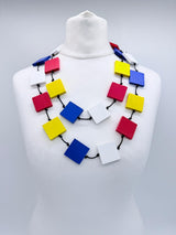 Handmade Mondrian Color Block Necklace – Recycled Wooden Statement Necklace for Women - Big