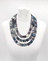 Handmade Mother of Pearl Beaded Necklace – Long 180cm Layered Statement Necklace, Dark Rectangular Shell Beads, Elegant Summer Jewellery Gift for Women