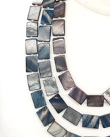 Handmade Mother of Pearl Beaded Necklace – Long 180cm Layered Statement Necklace, Dark Rectangular Shell Beads, Elegant Summer Jewellery Gift for Women