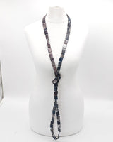 Handmade Mother of Pearl Beaded Necklace – Long 180cm Layered Statement Necklace, Dark Rectangular Shell Beads, Elegant Summer Jewellery Gift for Women