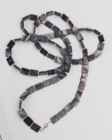 Handmade Mother of Pearl Beaded Necklace – Long 180cm Layered Statement Necklace, Dark Rectangular Shell Beads, Elegant Summer Jewellery Gift for Women