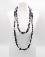 Handmade Mother of Pearl Beaded Necklace – Long 180cm Layered Statement Necklace, Dark Rectangular Shell Beads, Elegant Summer Jewellery Gift for Women
