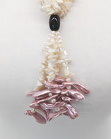 Handmade Mother of Pearl Beads Necklace with Tassel – Natural Abstract Statement Jewelry, Lightweight Summer Necklace, Unique Gift for Women