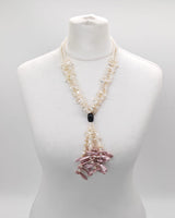 Handmade Mother of Pearl Beads Necklace with Tassel – Natural Abstract Statement Jewelry, Lightweight Summer Necklace, Unique Gift for Women