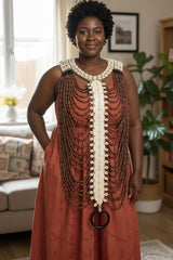 Handmade Papua Tribal Statement Necklace – Upcycled Shell, Bone & Pearl Barley Ethnic Wall Art Jewelry -  Limited Edition
