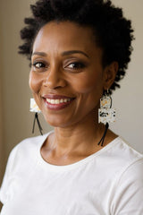Handmade Recycled Wooden Statement Earrings – Hand-Painted & Gold Leaf Square Drop Earrings