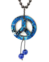 Handmade Wooden Beads Necklace with Recycled Glass Mosaic Peace Pendant | Sustainable Statement Jewelry Inspired by Jimi Hendrix