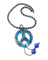 Handmade Wooden Beads Necklace with Recycled Glass Mosaic Peace Pendant | Sustainable Statement Jewelry Inspired by Jimi Hendrix