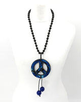Handmade Wooden Beads Necklace with Recycled Glass Mosaic Peace Pendant | Sustainable Statement Jewelry Inspired by Jimi Hendrix