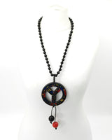 Handmade Wooden Beads Necklace with Recycled Glass Mosaic Peace Pendant | Sustainable Statement Jewelry Inspired by Jimi Hendrix