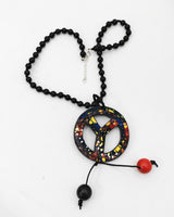 Handmade Wooden Beads Necklace with Recycled Glass Mosaic Peace Pendant | Sustainable Statement Jewelry Inspired by Jimi Hendrix