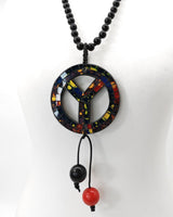 Handmade Wooden Beads Necklace with Recycled Glass Mosaic Peace Pendant | Sustainable Statement Jewelry Inspired by Jimi Hendrix