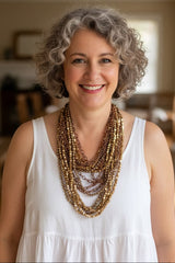 Handmade 10-Strand Recycled Wood & Textile Chain Playful Necklace | Sustainable Statement Jewellery