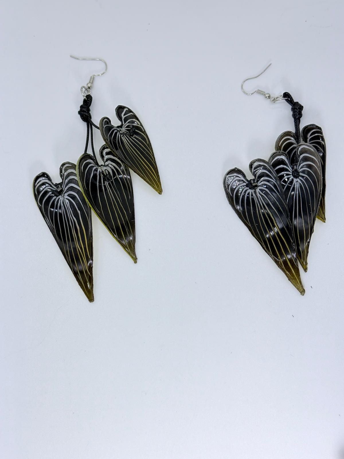 Handmade Bamboo Leaf Earrings – Recycled Plastic, Hand-Painted