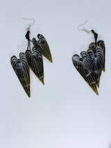 Handmade Bamboo Leaf Earrings – Recycled Plastic, Hand-Painted & Gilded Statement Jewelry