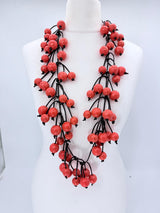 Handmade Recycled Wood Beaded Berry Necklace | Long Statement Necklace | Sustainable Artisan Jewelry