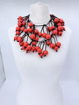 Handmade Recycled Wood Beaded Berry Necklace | Long Statement Necklace | Sustainable Artisan Jewelry