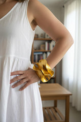 Handmade Chunky Wavy Recycled Wood Statement Bangle – Sustainable Sculptural Jewellery