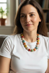 Handmade Colorful Ceramic Beads Necklace – Boho Spring Summer Jewelry Gift for Women