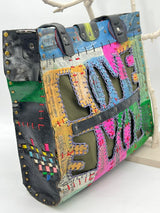 Cross Body Tote Bag with LOVE From Recycled Leather