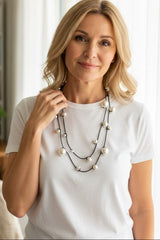 Handmade Faux Pearl Necklace on Leatherette – Adjustable Long or Double Wrap Minimalist Statement Jewelry for Wedding & Party