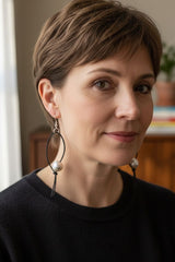 Handmade Faux Pearl With LOVE on Leatherette Loop Earrings for parties or weddings