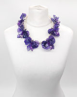 Handmade Iris Flower Necklace – Recycled Plastic Floral Statement Necklace with Faux Pearls | Van Gogh Inspired Jewelry