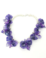 Handmade Iris Flower Necklace – Recycled Plastic Floral Statement Necklace with Faux Pearls | Van Gogh Inspired Jewelry