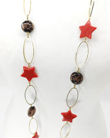 Handmade Metal Chain Necklace with Glass Beads and recycled plastic stars