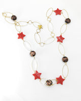Handmade Metal Chain Necklace with Glass Beads and recycled plastic stars