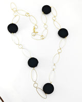 Silver Plated Chain with Handmade recycled forest green velvet buttons