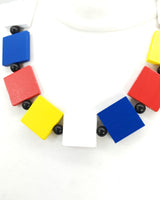 Handmade Mondrian Color Wooden Square Necklace – Recycled Wood Statement Jewelry - Big