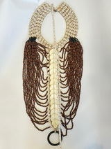 Handmade Papua Tribal Statement Necklace – Upcycled Shell, Bone & Pearl Barley Ethnic Wall Art Jewelry -  Limited Edition