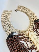 Handmade Papua Tribal Statement Necklace – Upcycled Shell, Bone & Pearl Barley Ethnic Wall Art Jewelry -  Limited Edition