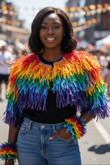 Handmade Recycled Plastic Fringe Shrug - Rainbow