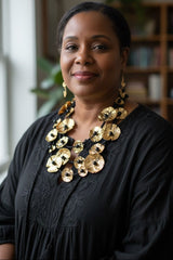 women Statement sustainable necklace, handmade from recycled plastic bottles, gold color