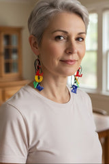 Rainbow LOVE Wooden Earrings – Handmade Recycled Wood Statement Jewelry – Pride Month Gift