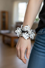 Handmade Square Bead Statement Bracelet – Sustainable Recycled Wooden Jewellery - Gildede