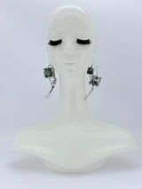 Handmade Recycled Wooden Statement Earrings – Hand-Painted & Gold Leaf Square Drop Earrings
